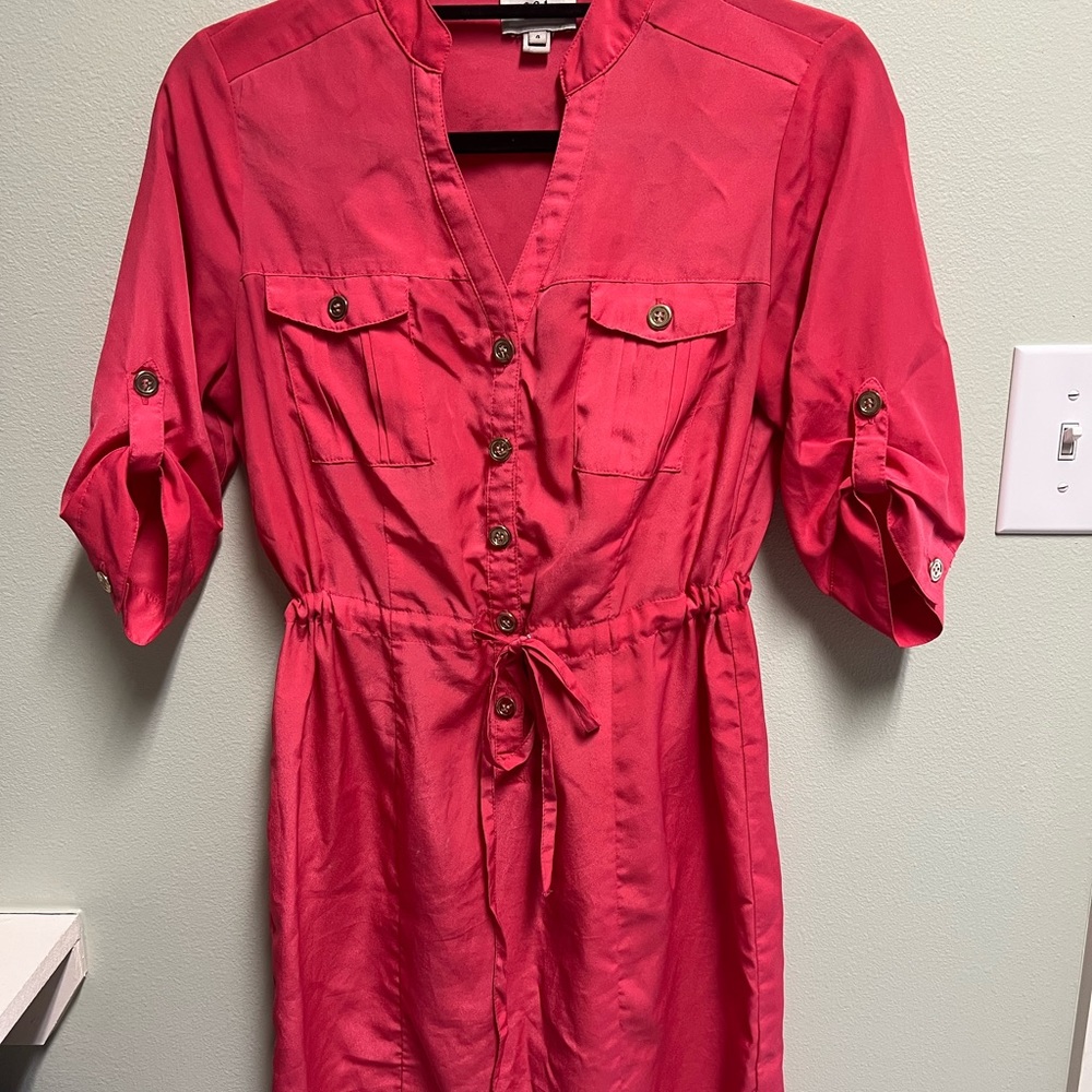 Coral Dress with Tie Waist and Gild Accents, brand ECI